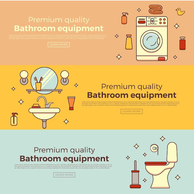 Bathroom equipment colorful concept . colorful banner  template set with flat  outline symbols