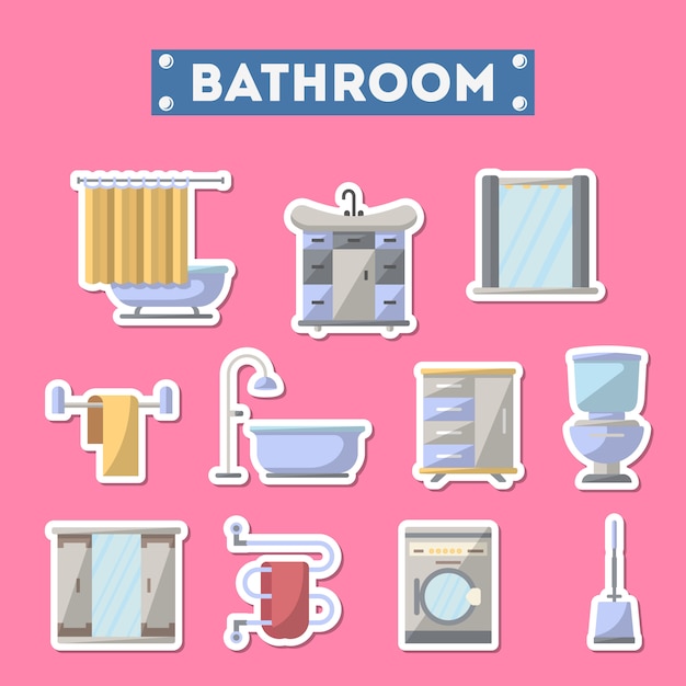 Bathroom furniture icon set in flat style