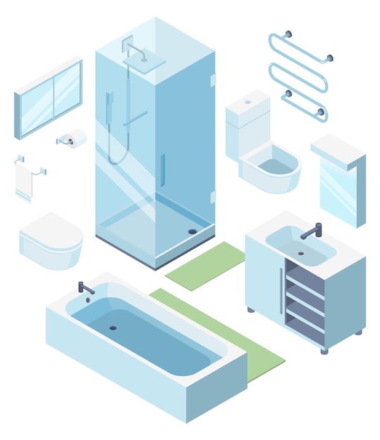 Vector bathroom furniture set isometric home room elements