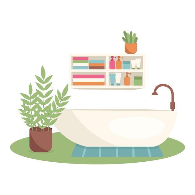 Интерьер ванной комнаты ковровая полка для растений для ванной с полотенцами и сантехникой