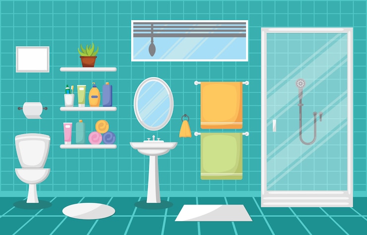 Vector bathroom interior clean modern room furniture flat design