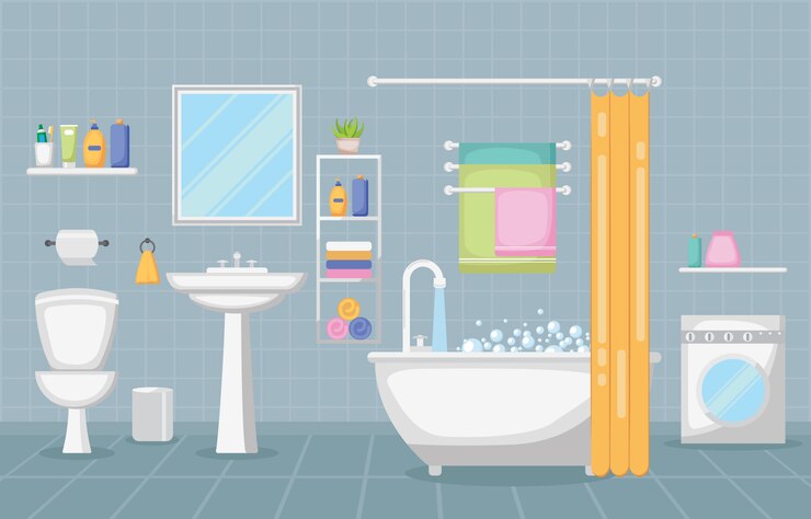 Vector bathroom interior clean modern room furniture flat design