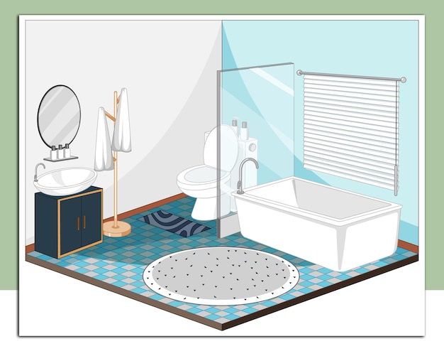 青いテーマの家具で浴室のインテリア