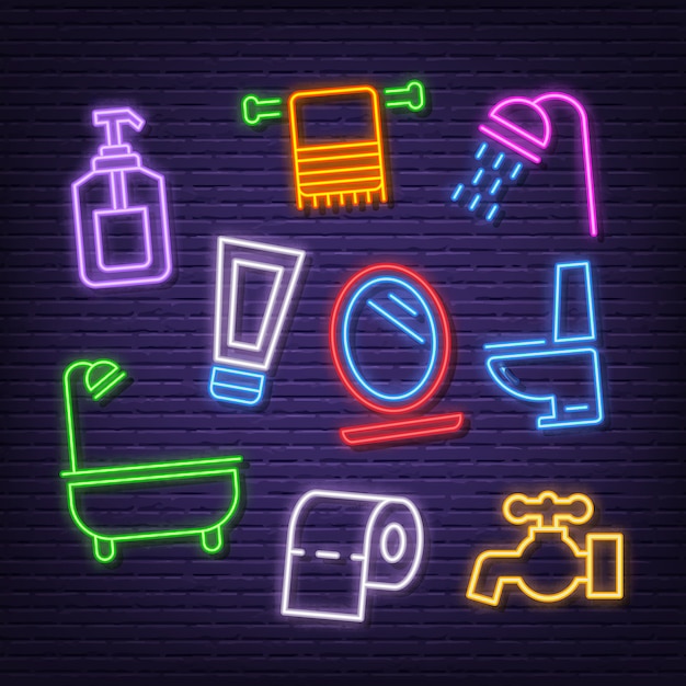 Vector bathroom neon icons