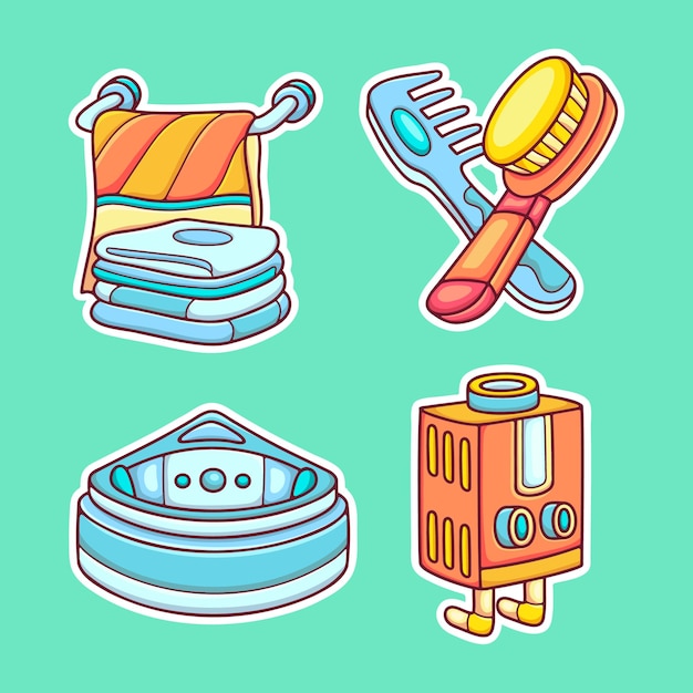 Bathroom sticker icons hand drawn coloring vector