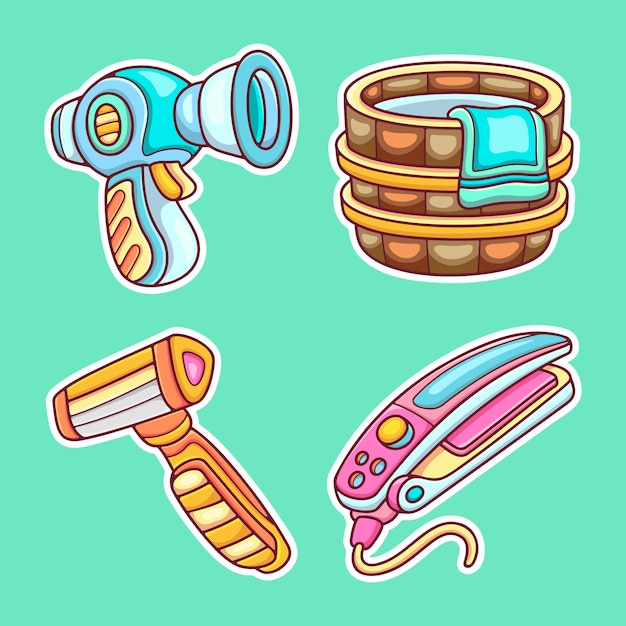 Bathroom sticker icons hand drawn coloring vector