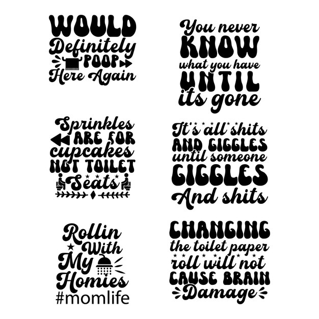 bathroom t-shirt design set , free vector bathroom   lettering collection