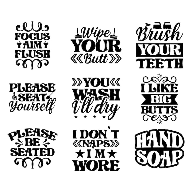 Bathroom t-shirt design set , Free vector bathroom   lettering collection