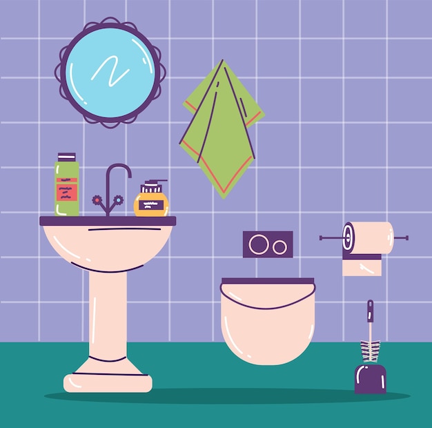 Bathroom toilet room interior flat graphic design element concept illustration