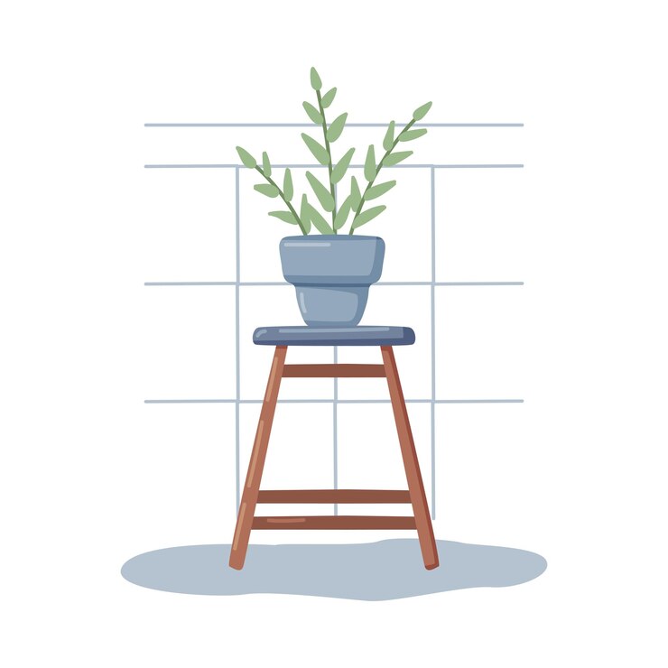 Vector bathroom or washroom interior with houseplant on wooden stool vector illustration