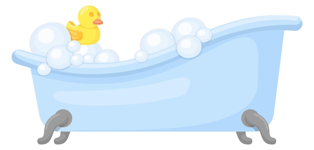 Bathtub full of water with rubber duck Bathroom cartoon icon