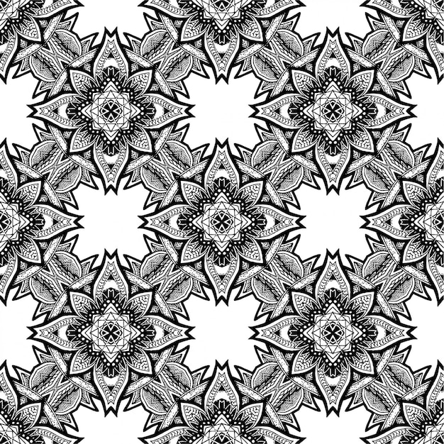 Batik Indonesisch is een zwart-wit batik naadloos patroon en is een techniek van wax-resist verven toegepast op hele doek