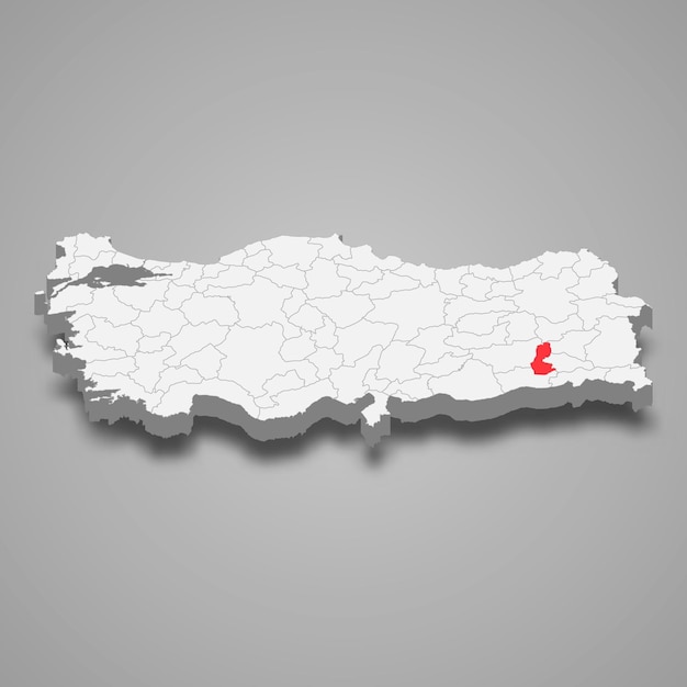 Batman region location within turkey 3d map