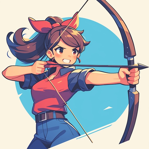 A Baton Rouge girl practices para archery in cartoon style