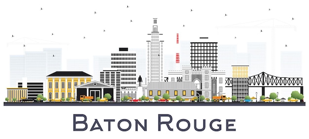 Baton Rouge Louisiana City Skyline met kleur gebouwen geïsoleerd op wit. Vectorillustratie. Zakelijk reizen en toerisme Concept met moderne architectuur. Baton Rouge Usa stadsgezicht met monumenten.