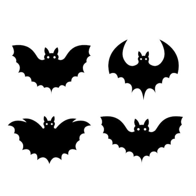 Pipistrelli set nero isolato su sfondo bianco.