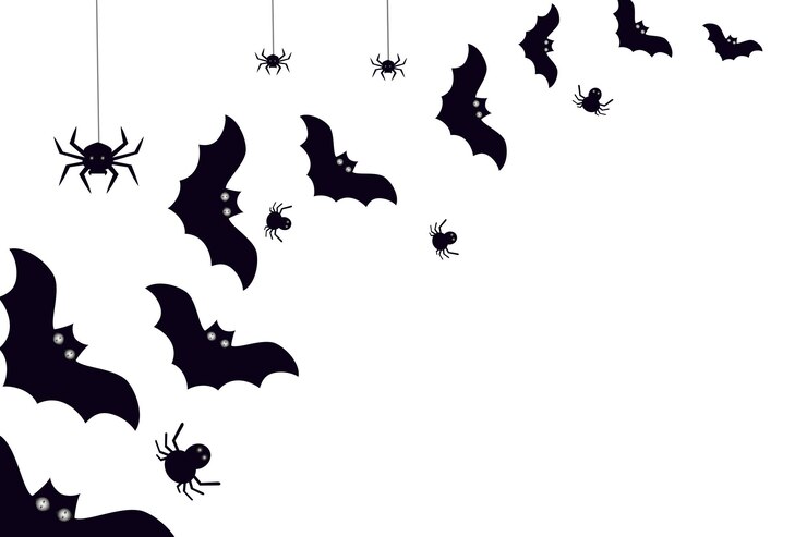 Vector 白い背景のコウモリとクモ ハロウィーン・ホリデー・コンセプト 黒いシルエット