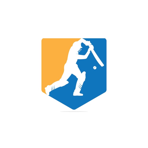 クリケットをしているバッツマン。クリケット大会のロゴ。ウェブサイト デザイン w の様式化されたクリケット選手の文字