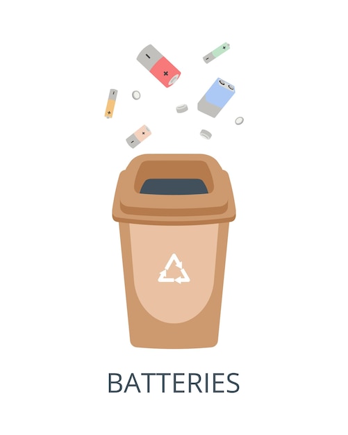 Batteries sorting concept. Container with empty batteries