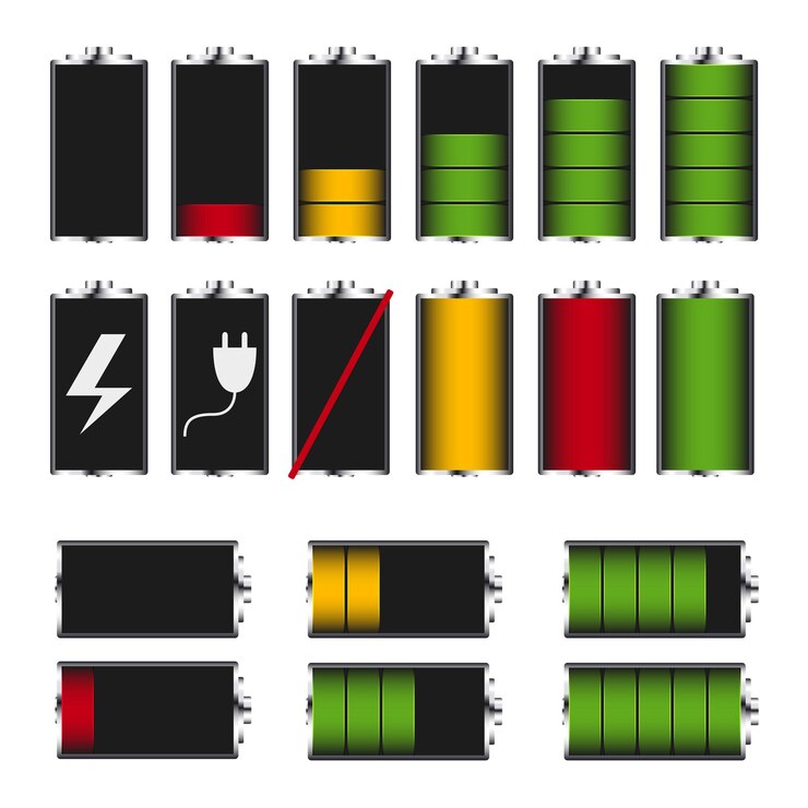 Vector batterij-indicator elektronische apparaten. telefoonaccu om op te laden. geïsoleerd op een witte achtergrond. vector illustratie.