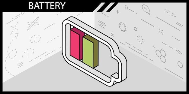 Batterij isometrisch ontwerppictogram Vector web illustratie 3d kleurrijk concept