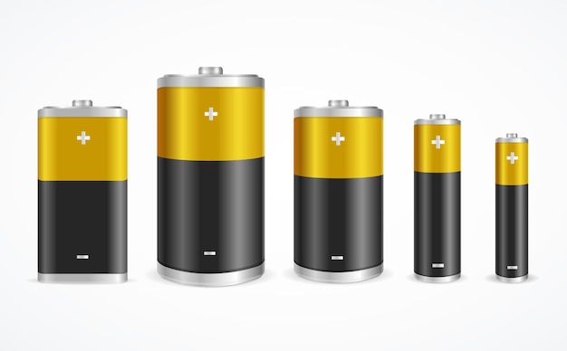 Batterijset in verschillende maten op wit.