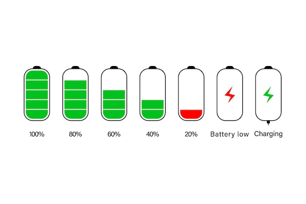 Vector batterijvermogen set pictogrammen of batterij-indicator pictogrammen vector ontwerp.