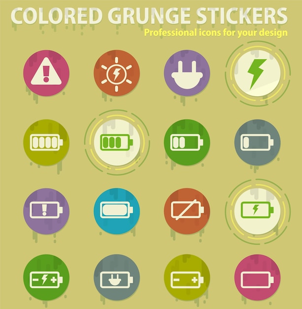 Battery charge colored grunge icons