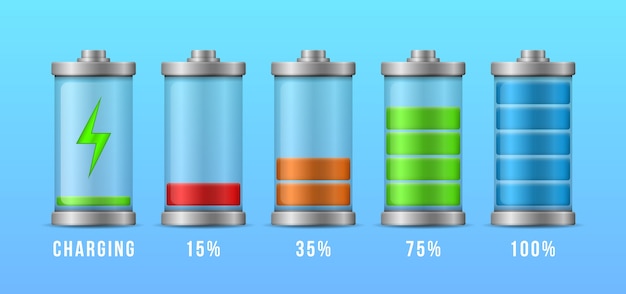 Livello di carica della batteria a piena potenza. batteria dello smartphone con accumulatori completamente carica e scarica.