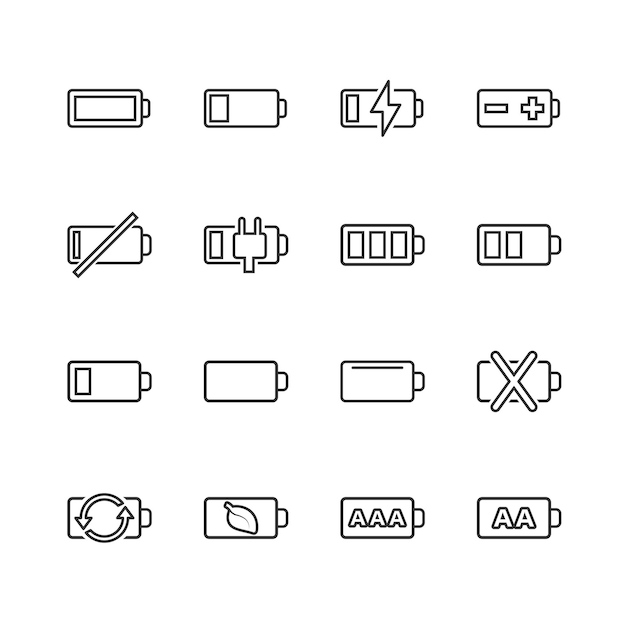 Battery charge icon set in flat style Power level vector illustration on white isolated background Lithium accumulator business concept