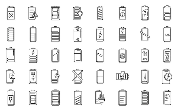 Battery charge icons set outline vector Charge energy