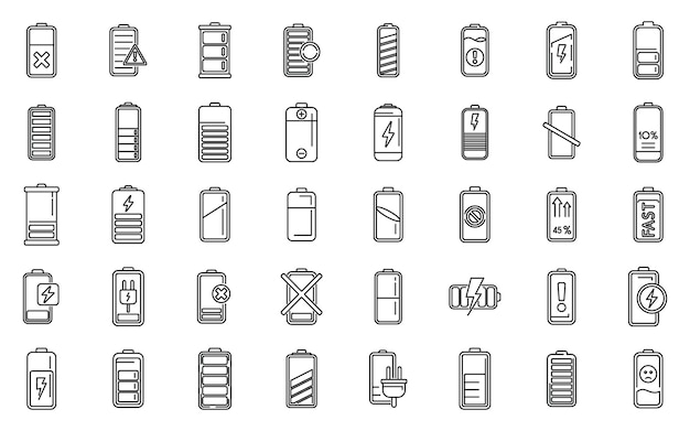 Battery charge icons set outline vector charge energy