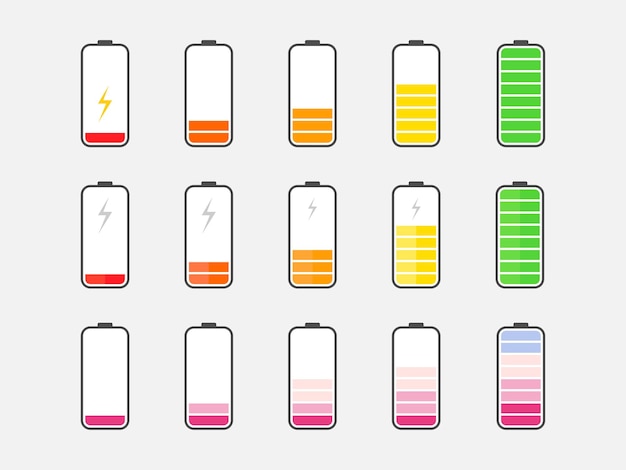 Battery charge indicator in flat. phone battery symbols