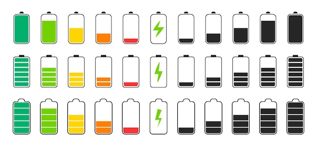 Battery charge indicator icons Phone charge level color collection of charge power