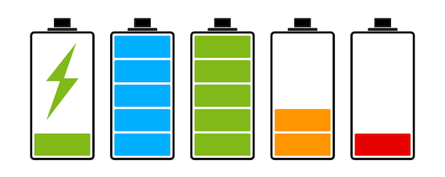 Indicatore del livello di carica della batteria. insieme dell'icona della batteria. illustrazione vettoriale.