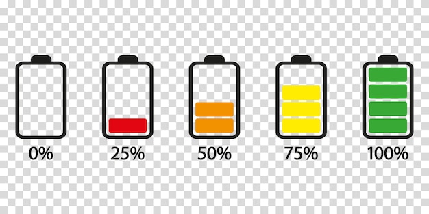 Battery charge level set. Battery charging, charge indicator.