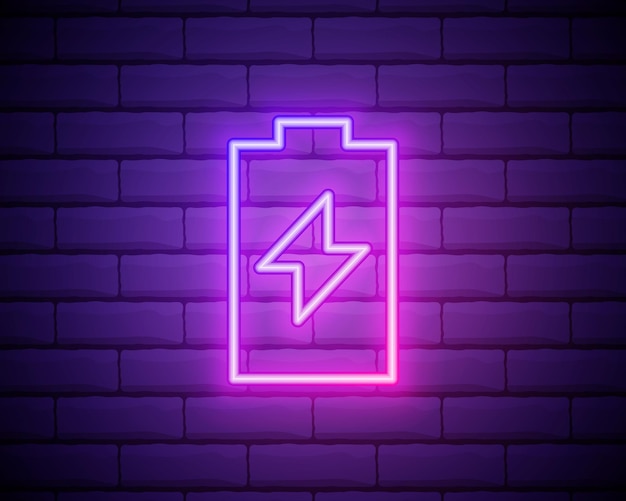 Vector battery charge neon icon charger glowing sign vector symbol of charging battery