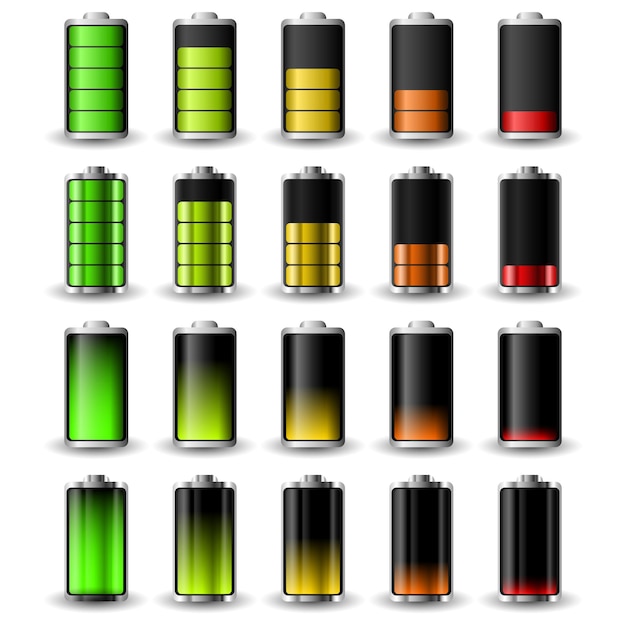 Vector battery charge status recharging accumulator isolated vector illustration