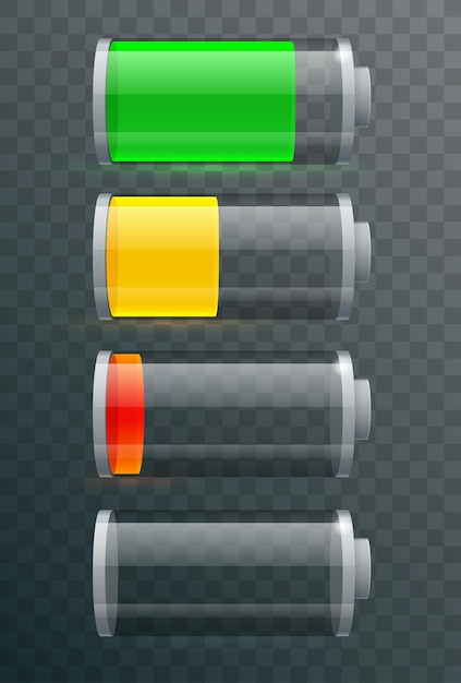 Vector battery electricity charge technology and alkaline battery. flat battery-accumulator charger symbol generation voltage. group of different size color electricity charge technology.