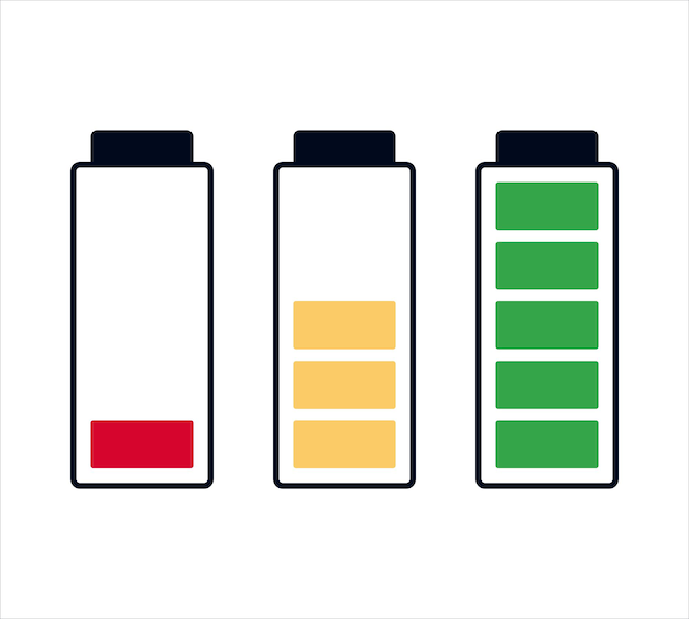 Vettore icone del livello di energia della batteriastile piatto