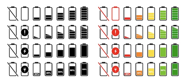 Battery energy level indicator icons Accumulator charge signs Vector icons