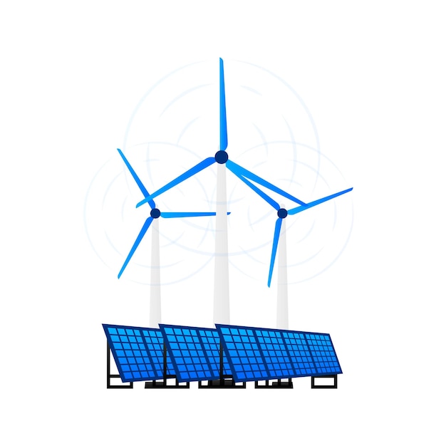 Vettore rete di energia a batteria stazione di pannelli solari rinnovabili centrale elettrica con pannelli solari ed eolici