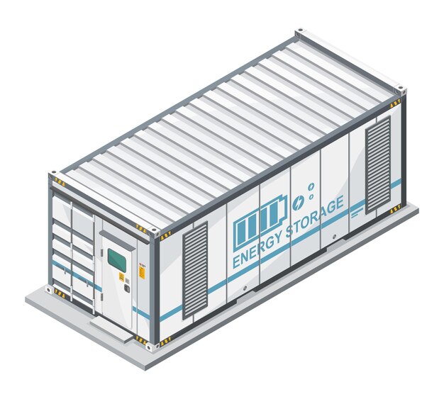 Vector battery energy storage systems lithium ion power bank electricity power plant process  illustration