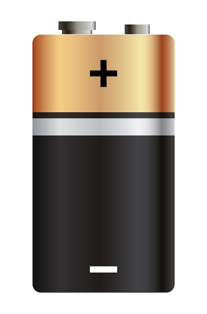 Батарея глянцевая золотая и черная реалистичная щелочная или перезаряжаемая батарея. дизайн пустой шаблон макета для брендинга элемент векторной графики, изолированный на белом
