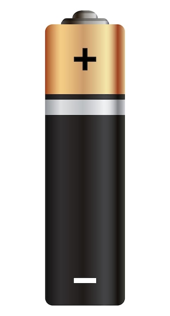 Батарея Глянцевая золотая и черная реалистичная щелочная или перезаряжаемая батарея. Дизайн пустой шаблон макета для брендинга Элемент векторной графики, изолированный на белом