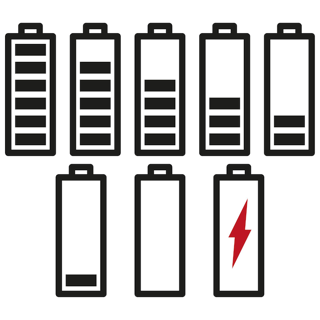 Set di icone della batteria icona dell'interfaccia utente in carica della batteria eps 10 immagine stock