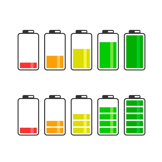 Set di icone della batteria collezione di simboli di energia della batteria vettoriale