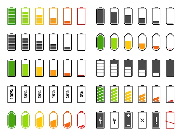 Icone della batteria isolate su bianco