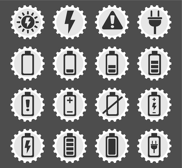 Иконки батарей на стилизованных круглых почтовых марках