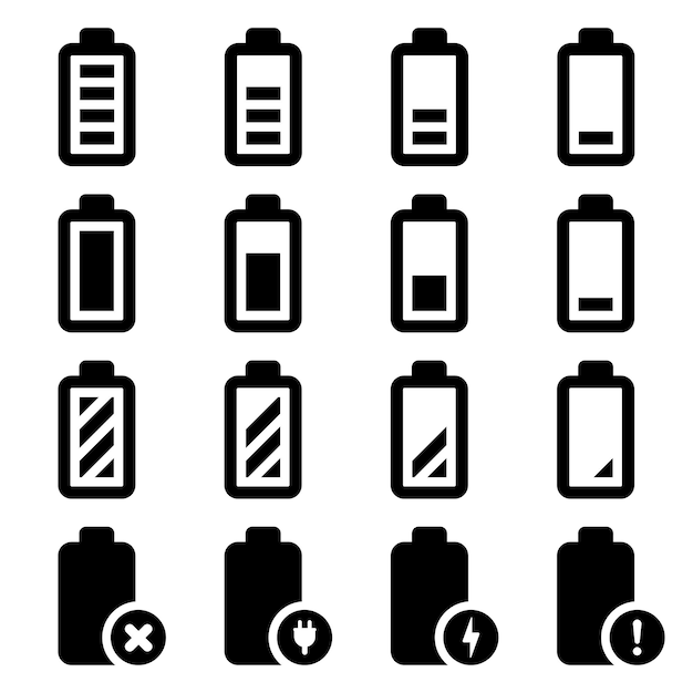 벡터 흰색 배경에 배터리 아이콘 설정